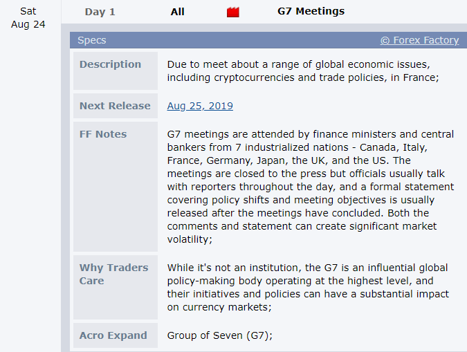 G7 meetings economic calendar