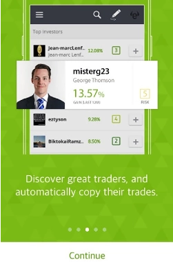 eToro mobile trading platform